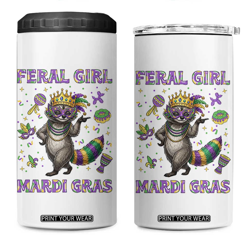 Mardi Gras Raccoon 4 in 1 Can Cooler Tumbler Feral Girl Mardi Gras TS14 One Size: 16 oz White Print Your Wear
