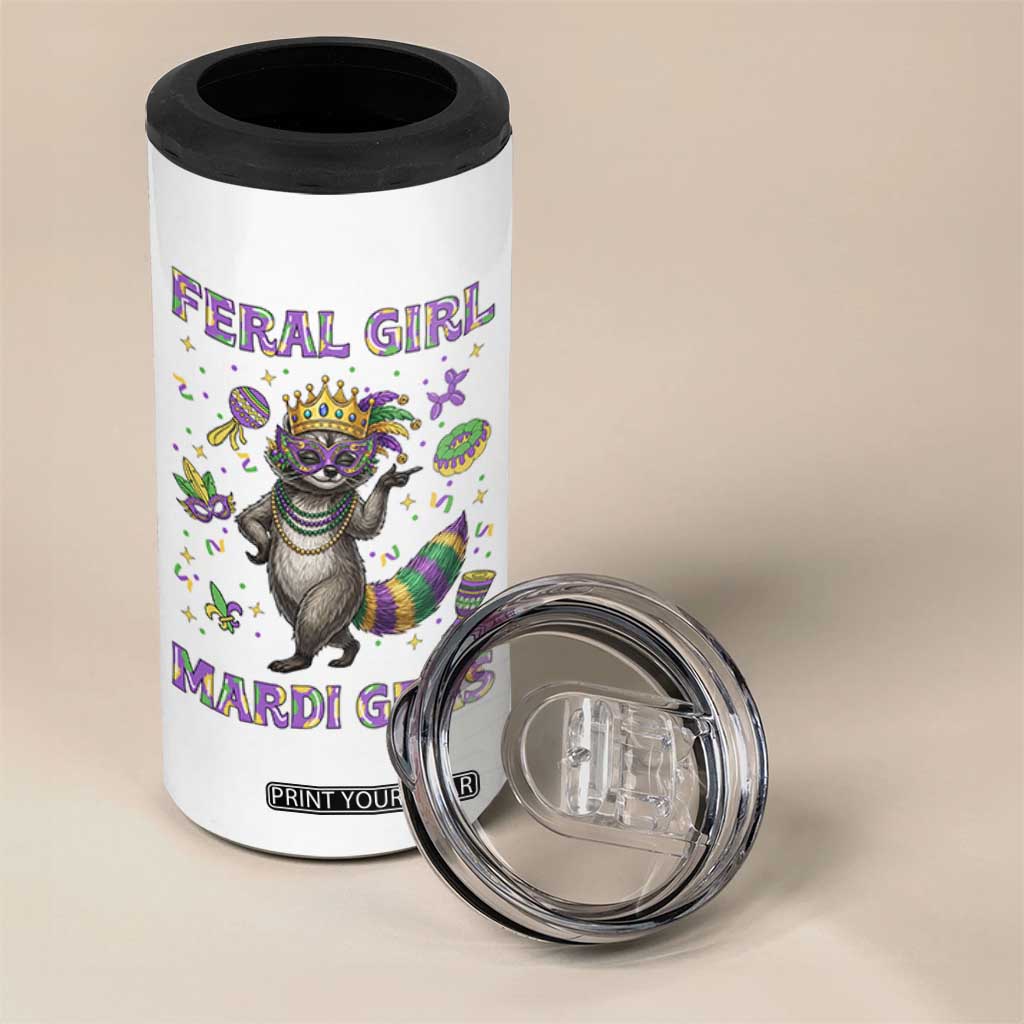 Mardi Gras Raccoon 4 in 1 Can Cooler Tumbler Feral Girl Mardi Gras TS14 Print Your Wear