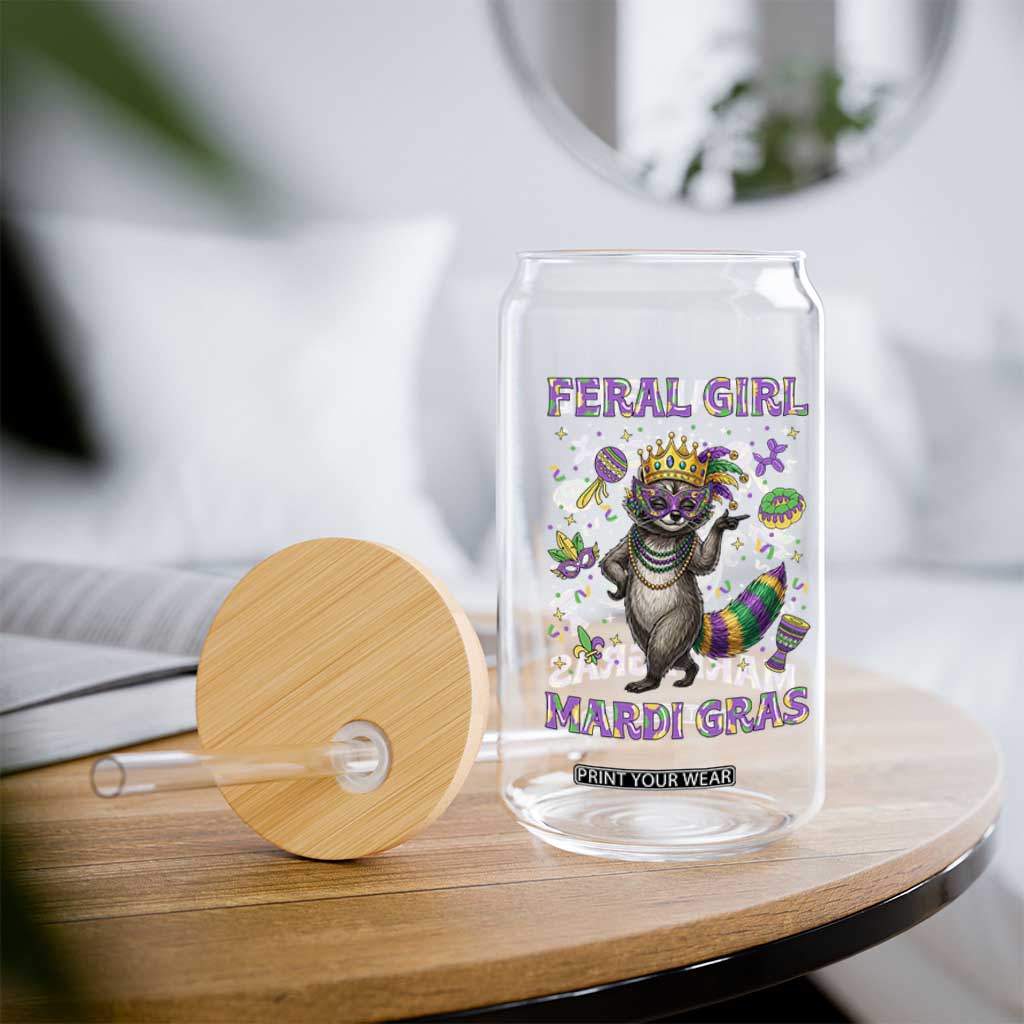 Mardi Gras Raccoon Glass Can Feral Girl Mardi Gras TS14 Print Your Wear