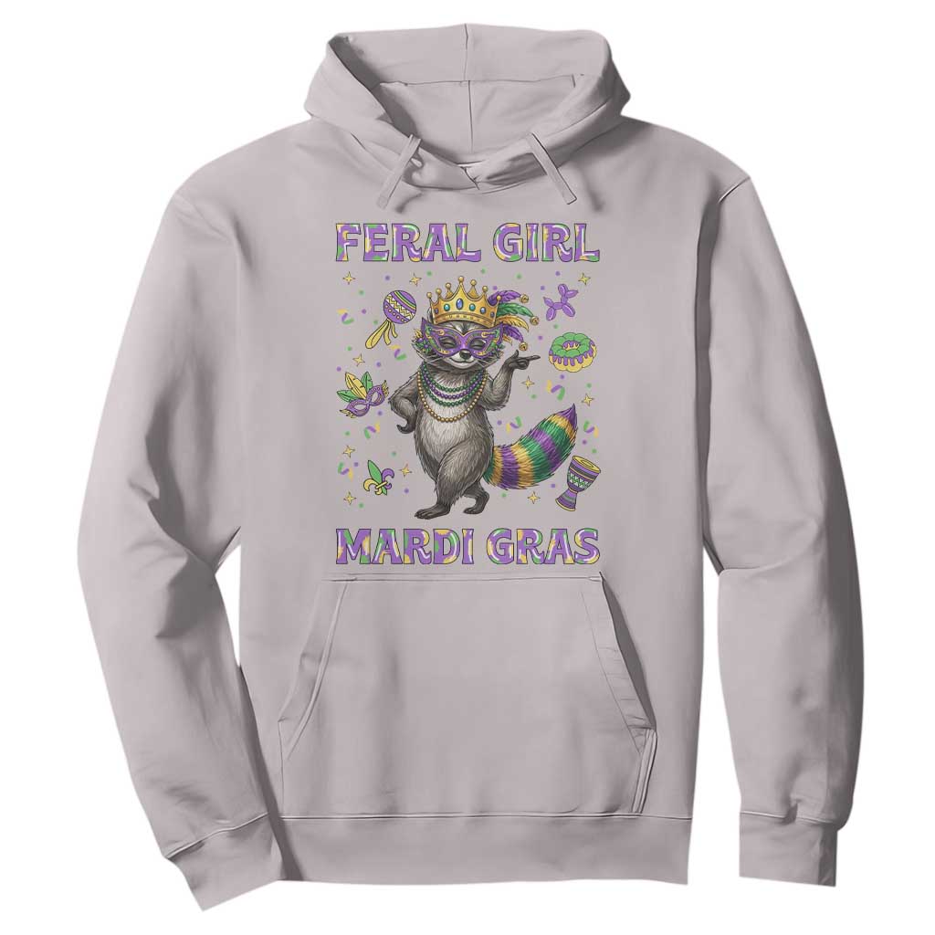 Mardi Gras Raccoon Hoodie Feral Girl Mardi Gras TS14 Ice Gray Print Your Wear