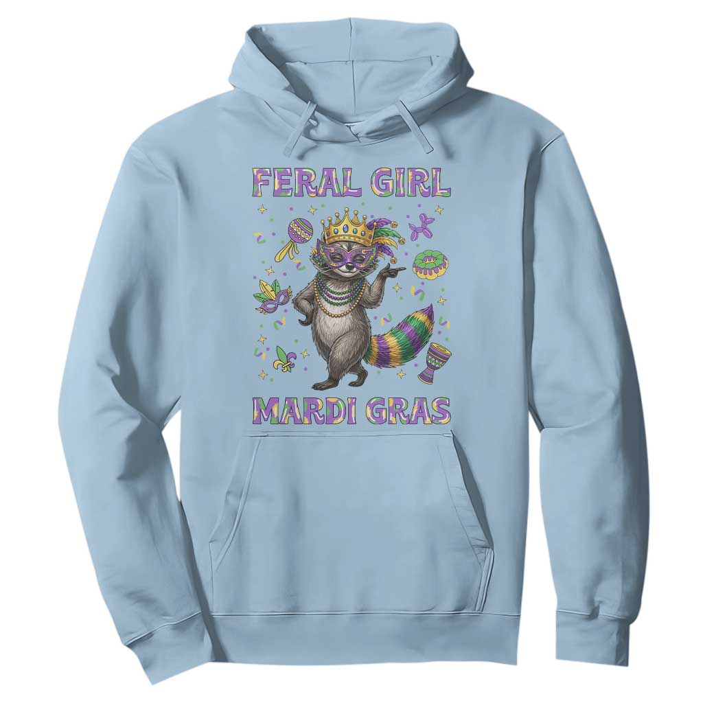 Mardi Gras Raccoon Hoodie Feral Girl Mardi Gras TS14 Light Blue Print Your Wear