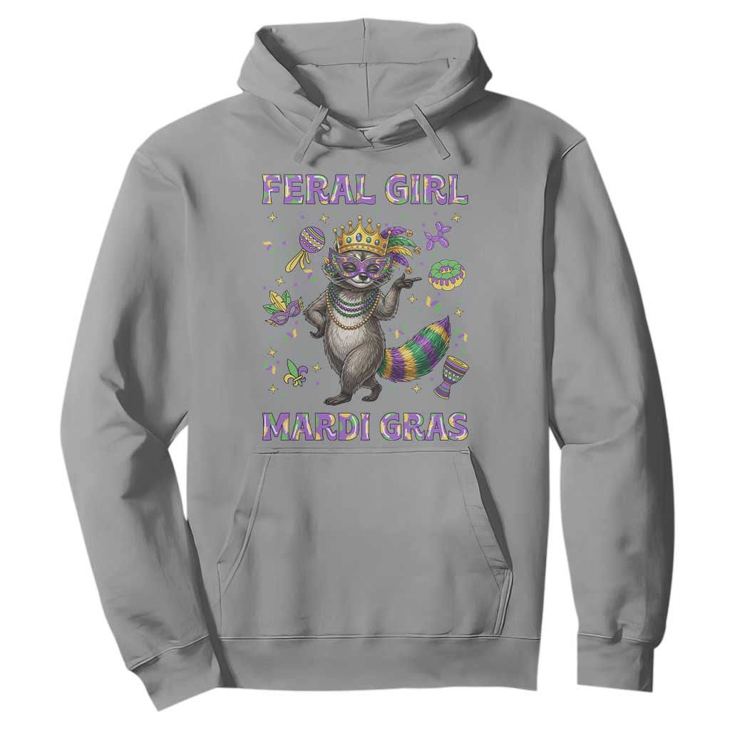 Mardi Gras Raccoon Hoodie Feral Girl Mardi Gras TS14 Sport Gray Print Your Wear