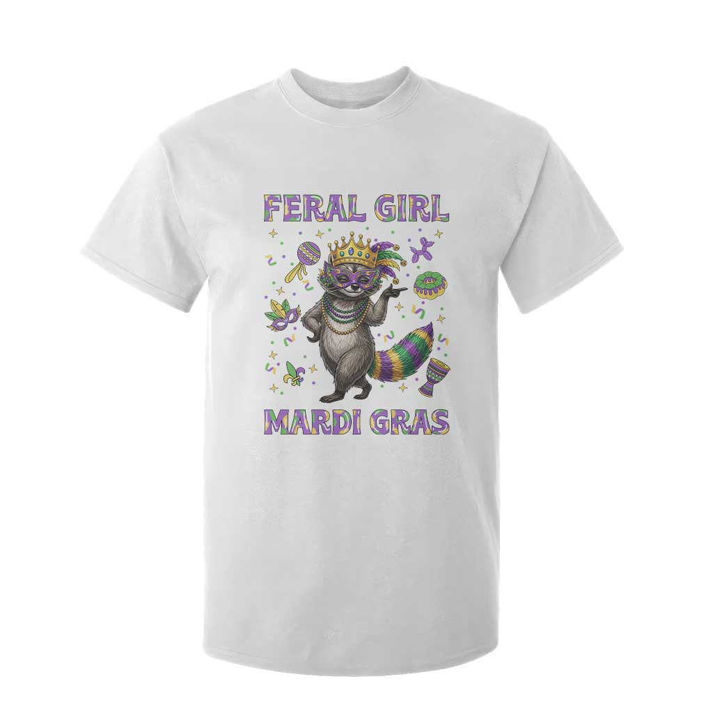 Mardi Gras Raccoon T Shirt For Kid Feral Girl Mardi Gras TS14 White Print Your Wear
