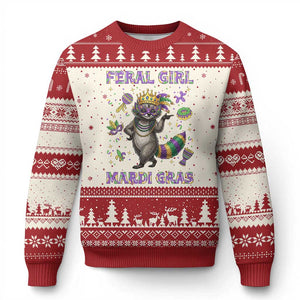 Mardi Gras Raccoon Ugly Christmas Sweater Feral Girl Mardi Gras TS14 Beige Red Print Your Wear
