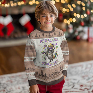 Mardi Gras Raccoon Ugly Christmas Sweater Feral Girl Mardi Gras TS14 Mocha Mousse Print Your Wear