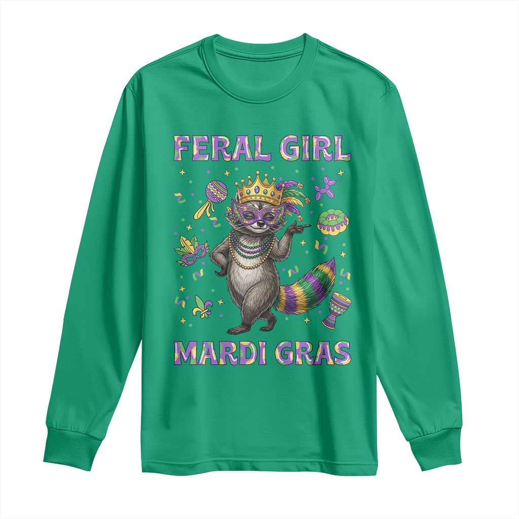 Mardi Gras Raccoon Long Sleeve Shirt Feral Girl Mardi Gras TS14 Irish Green Print Your Wear