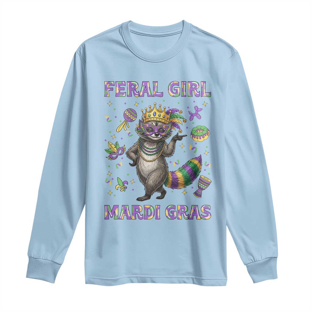 Mardi Gras Raccoon Long Sleeve Shirt Feral Girl Mardi Gras TS14 Light Blue Print Your Wear