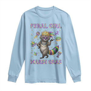 Mardi Gras Raccoon Long Sleeve Shirt Feral Girl Mardi Gras TS14 Light Blue Print Your Wear