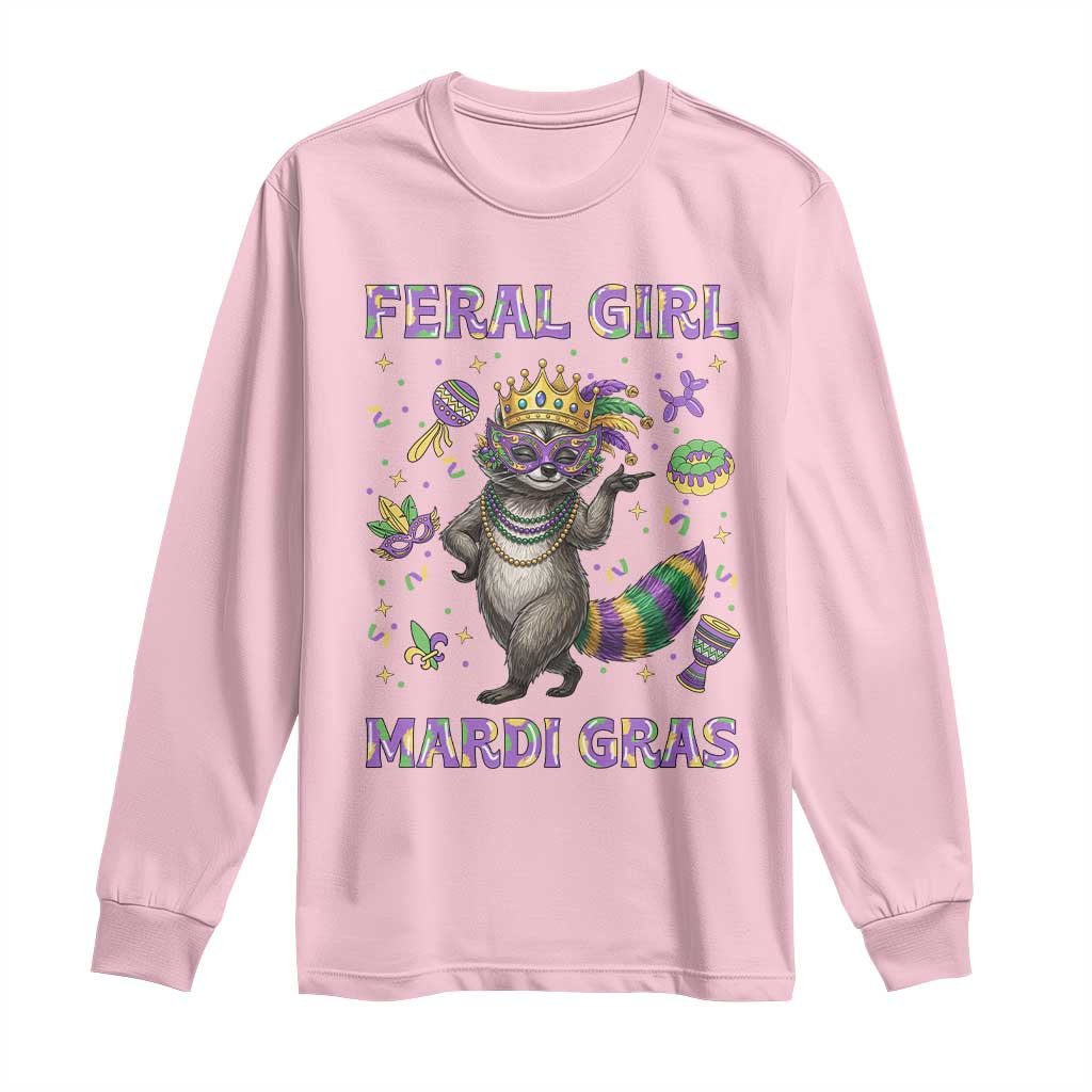 Mardi Gras Raccoon Long Sleeve Shirt Feral Girl Mardi Gras TS14 Light Pink Print Your Wear