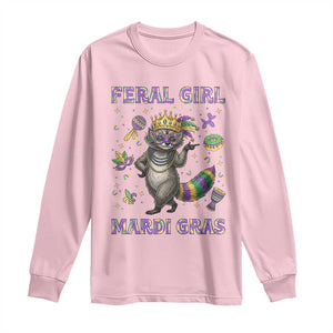Mardi Gras Raccoon Long Sleeve Shirt Feral Girl Mardi Gras TS14 Light Pink Print Your Wear