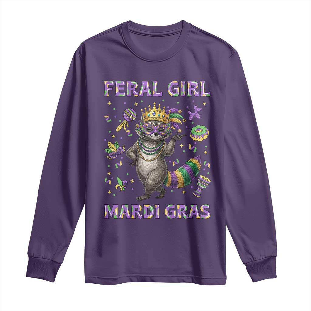 Mardi Gras Raccoon Long Sleeve Shirt Feral Girl Mardi Gras TS14 Purple Print Your Wear