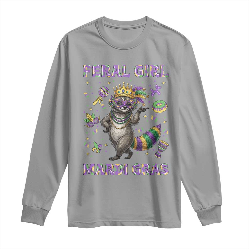Mardi Gras Raccoon Long Sleeve Shirt Feral Girl Mardi Gras TS14 Sport Gray Print Your Wear