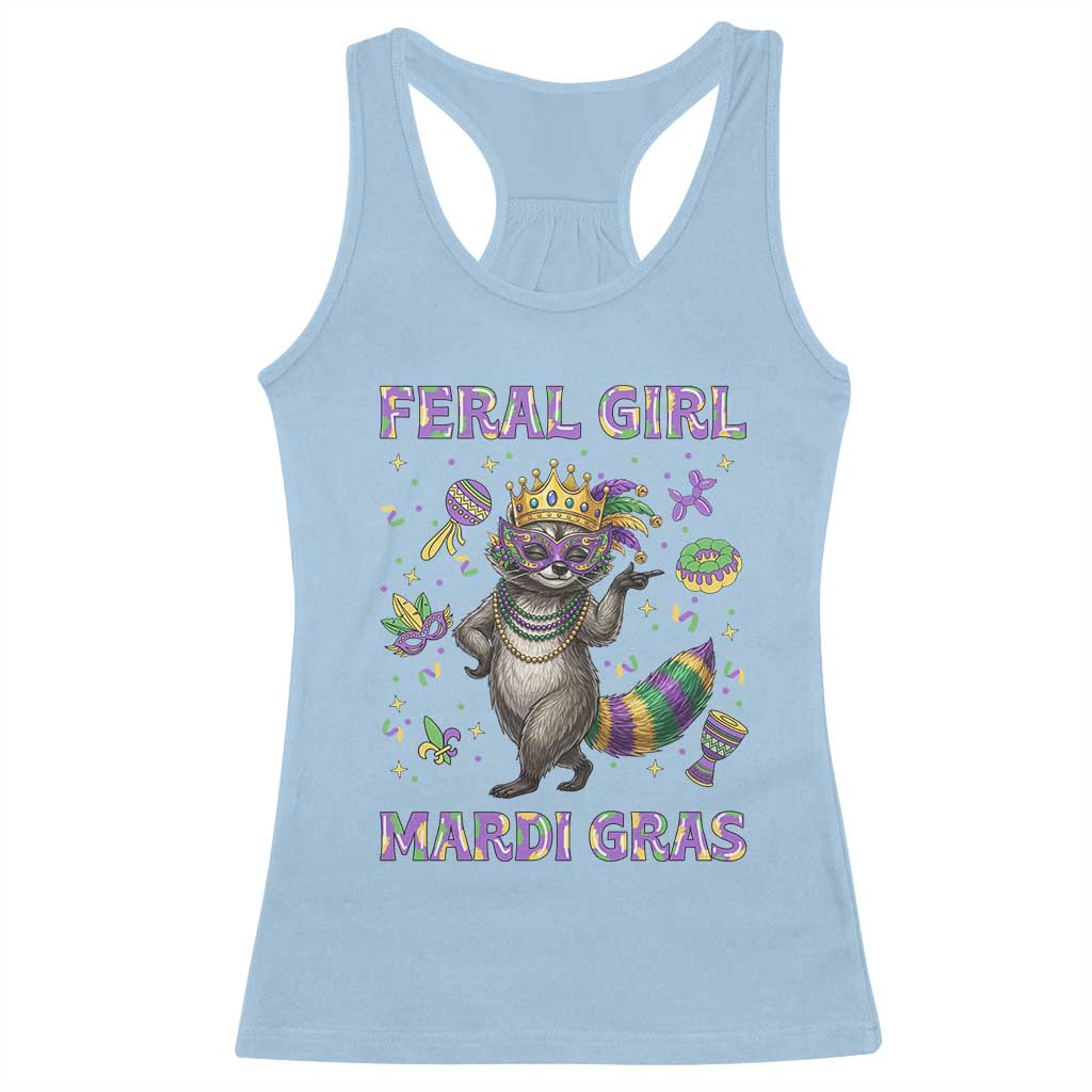 Mardi Gras Raccoon Racerback Tank Top Feral Girl Mardi Gras TS14 Light Blue Print Your Wear