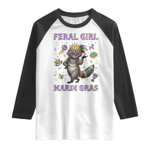 Mardi Gras Raccoon Raglan Shirt Feral Girl Mardi Gras TS14 White Black Print Your Wear
