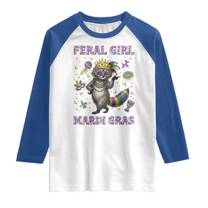 Mardi Gras Raccoon Raglan Shirt Feral Girl Mardi Gras TS14 White Royal Print Your Wear