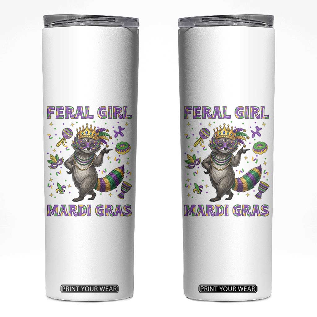 Mardi Gras Raccoon Skinny Tumbler Feral Girl Mardi Gras TS14 White Print Your Wear