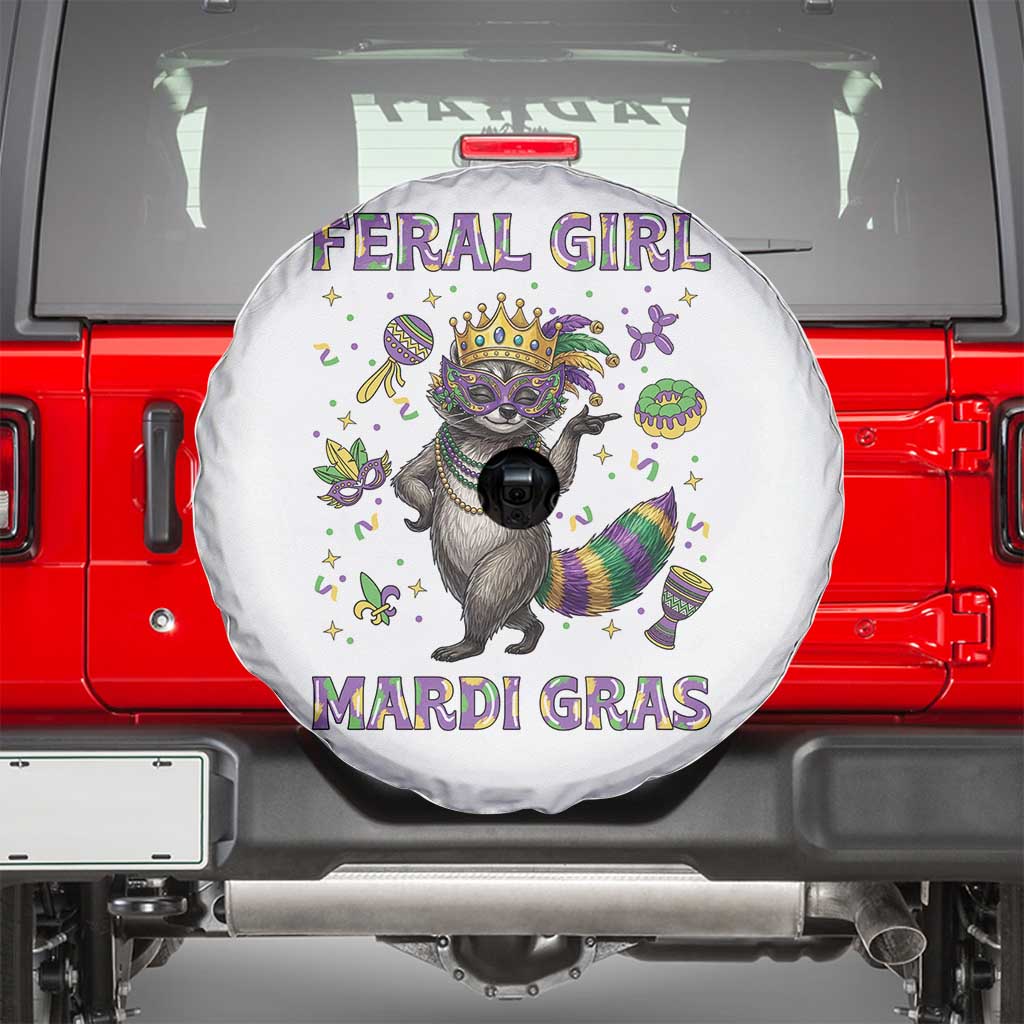 Mardi Gras Raccoon Spare Tire Cover Feral Girl Mardi Gras TS14 White Print Your Wear