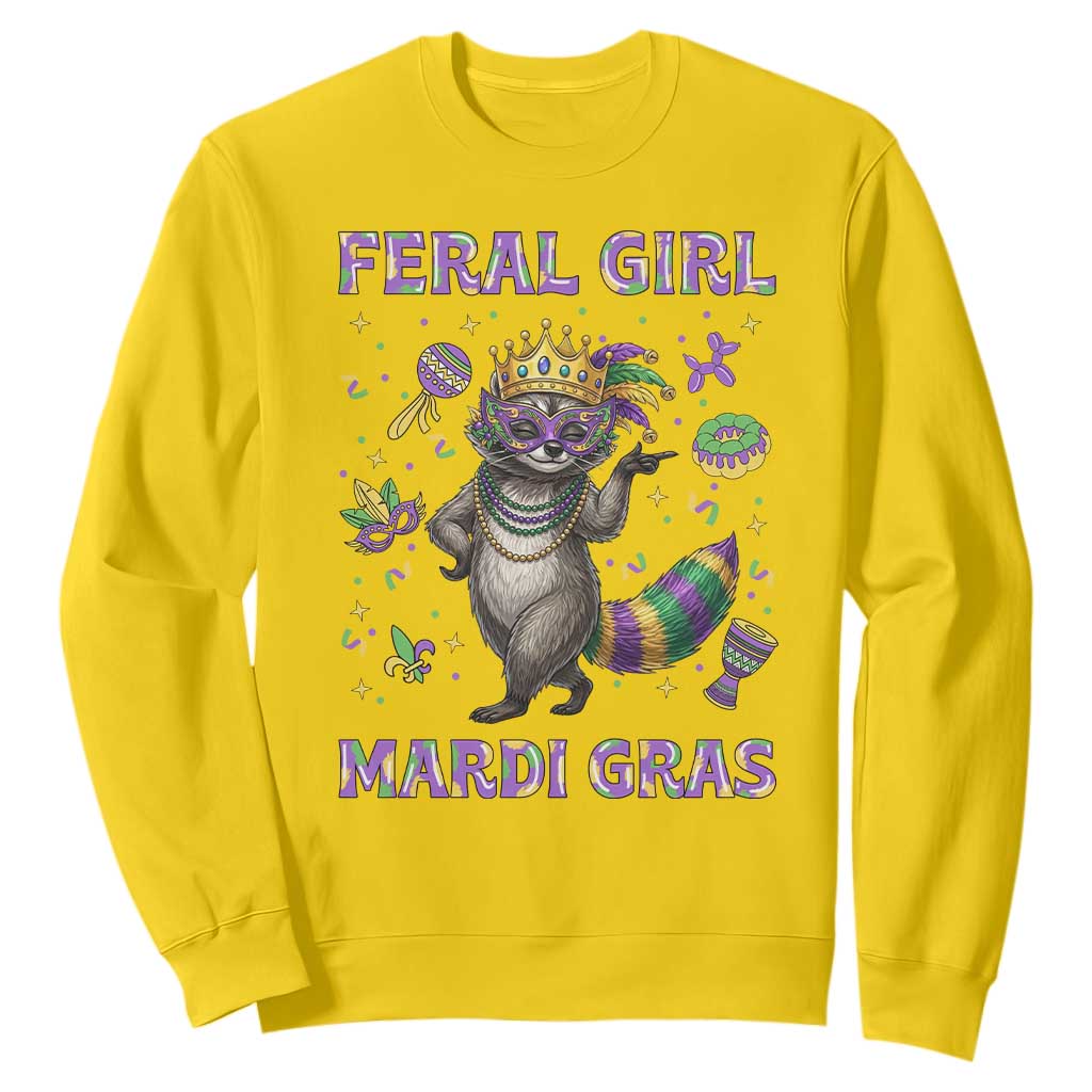 Mardi Gras Raccoon Sweatshirt Feral Girl Mardi Gras TS14 Daisy Print Your Wear