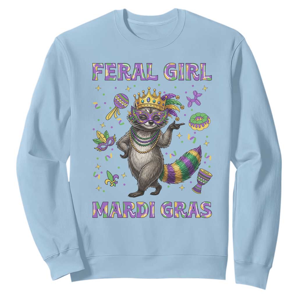 Mardi Gras Raccoon Sweatshirt Feral Girl Mardi Gras TS14 Light Blue Print Your Wear