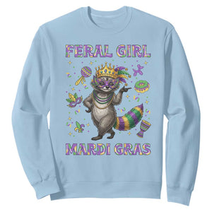 Mardi Gras Raccoon Sweatshirt Feral Girl Mardi Gras TS14 Light Blue Print Your Wear
