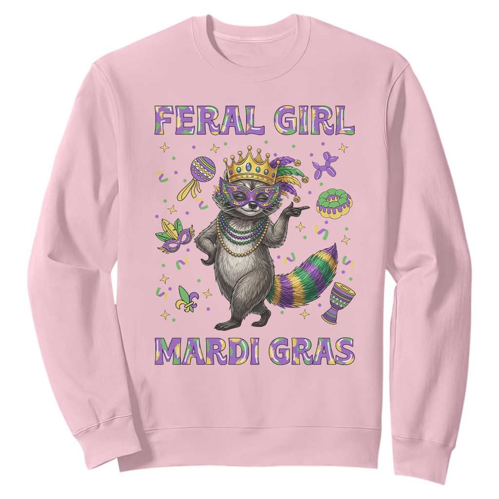 Mardi Gras Raccoon Sweatshirt Feral Girl Mardi Gras TS14 Light Pink Print Your Wear
