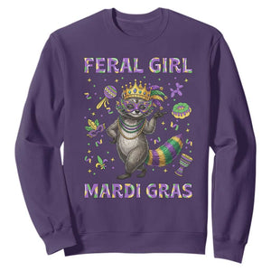 Mardi Gras Raccoon Sweatshirt Feral Girl Mardi Gras TS14 Purple Print Your Wear