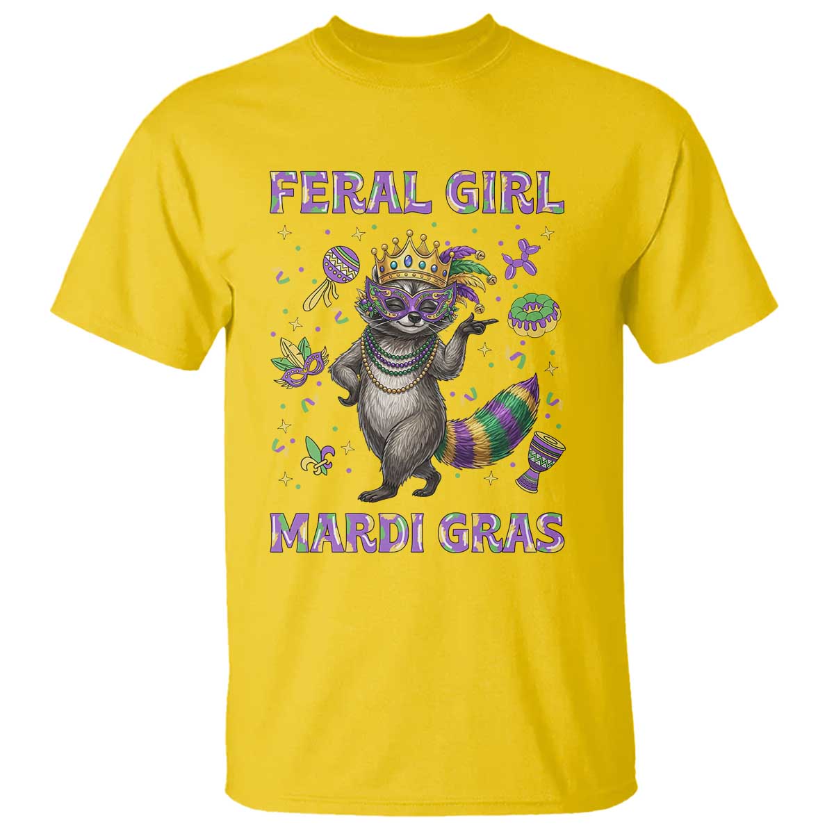 Mardi Gras Raccoon T Shirt Feral Girl Mardi Gras TS14 Daisy Print Your Wear