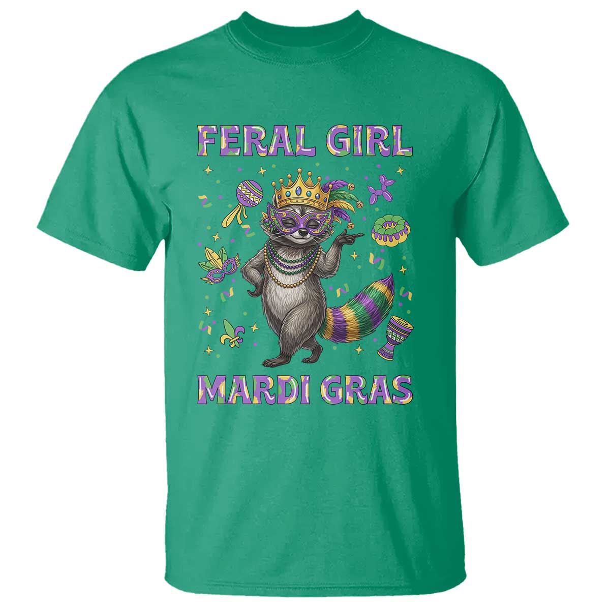 Mardi Gras Raccoon T Shirt Feral Girl Mardi Gras TS14 Irish Green Print Your Wear