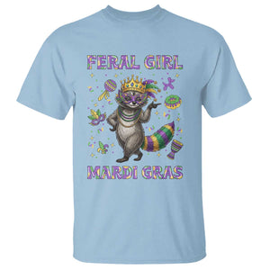 Mardi Gras Raccoon T Shirt Feral Girl Mardi Gras TS14 Light Blue Print Your Wear