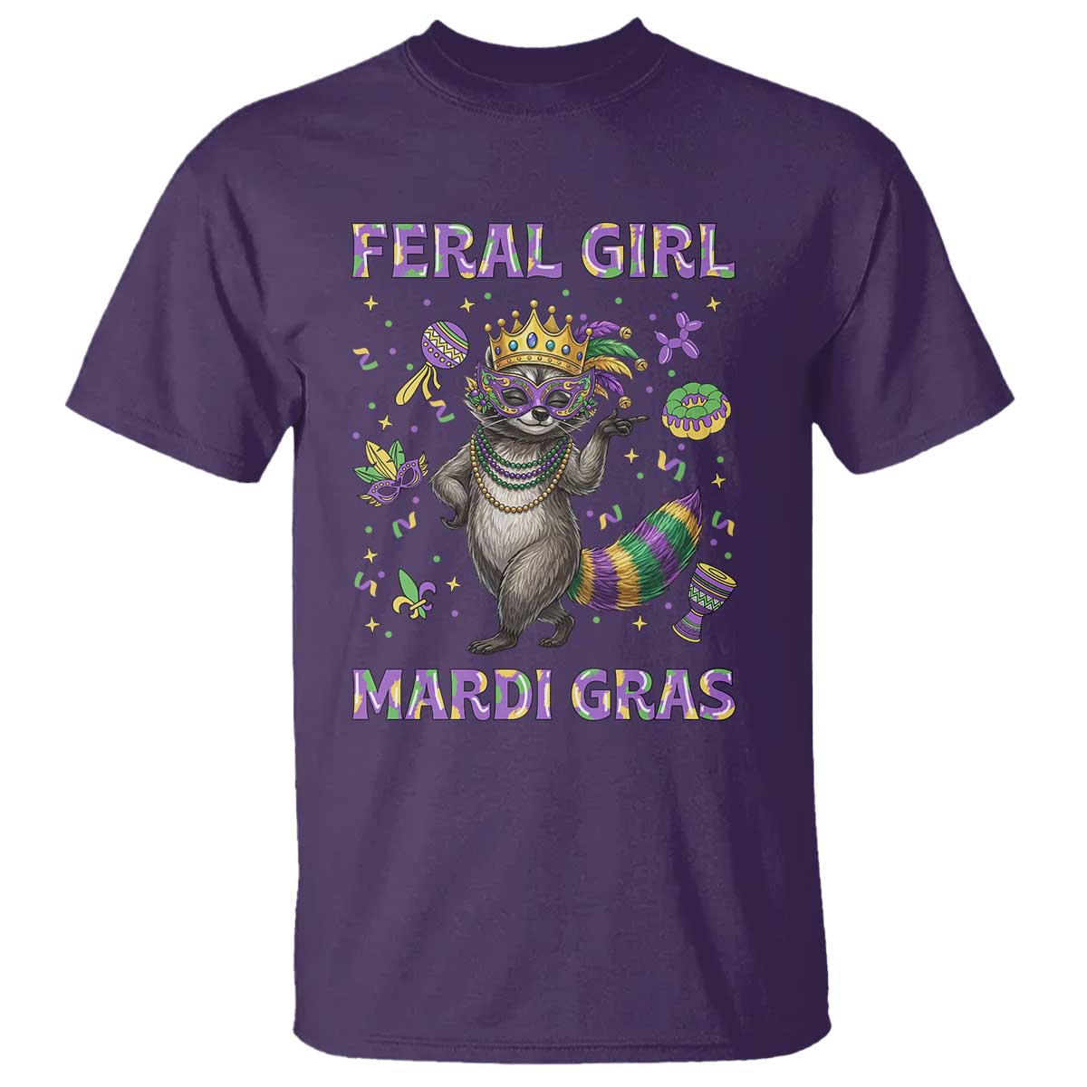 Mardi Gras Raccoon T Shirt Feral Girl Mardi Gras TS14 Purple Print Your Wear