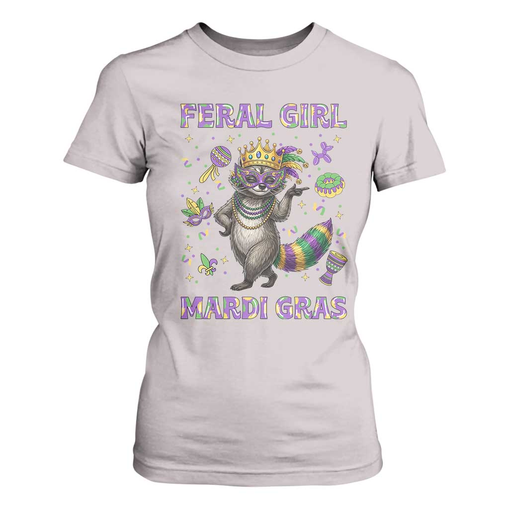 Mardi Gras Raccoon T Shirt For Women Feral Girl Mardi Gras TS14 Ice Gray Print Your Wear