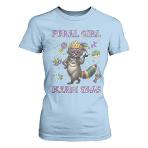 Mardi Gras Raccoon T Shirt For Women Feral Girl Mardi Gras TS14 Light Blue Print Your Wear