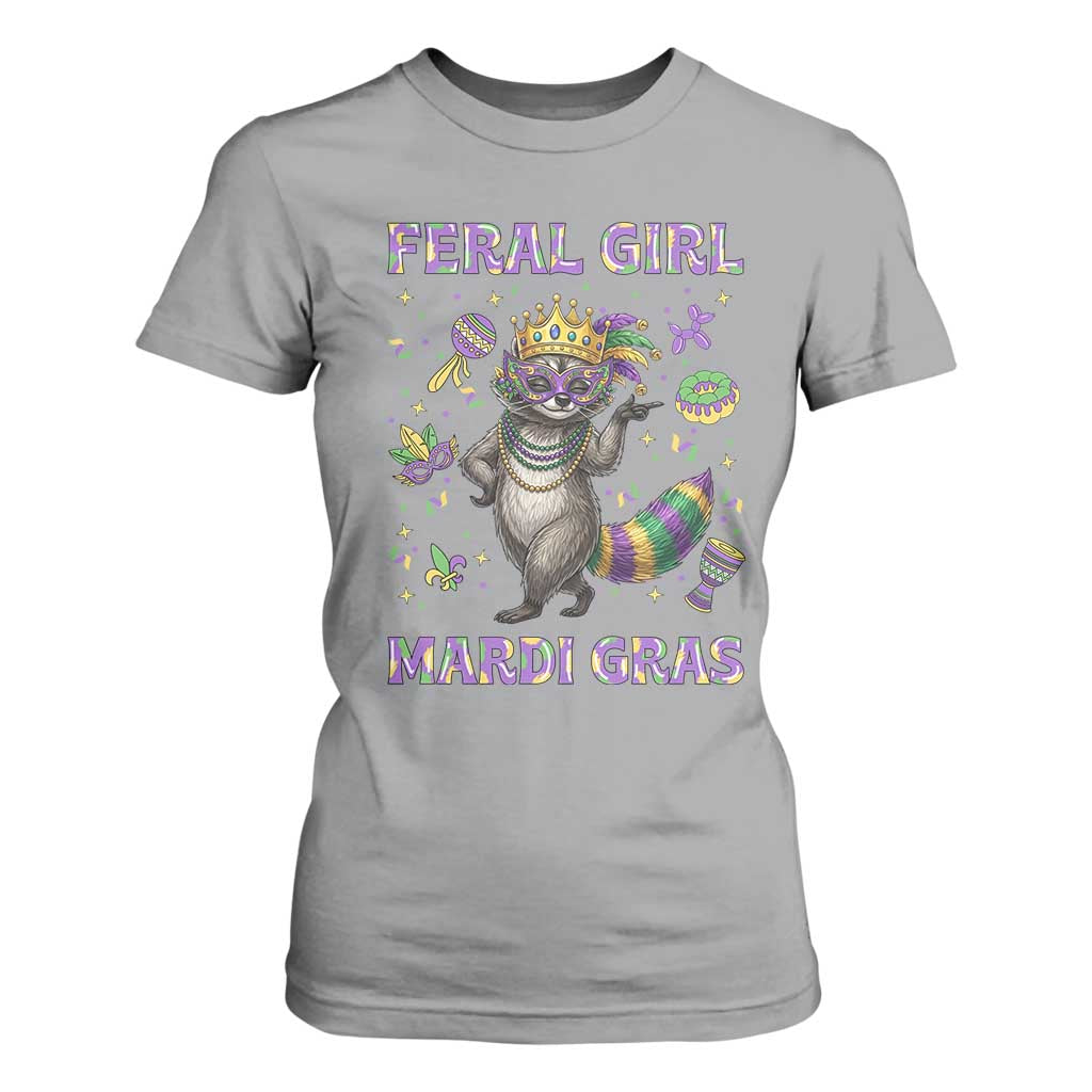 Mardi Gras Raccoon T Shirt For Women Feral Girl Mardi Gras TS14 Sport Gray Print Your Wear