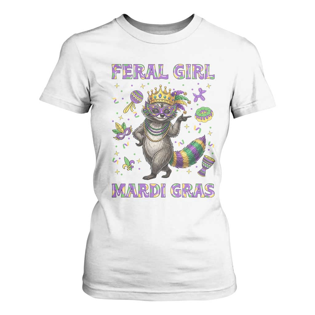 Mardi Gras Raccoon T Shirt For Women Feral Girl Mardi Gras TS14 White Print Your Wear