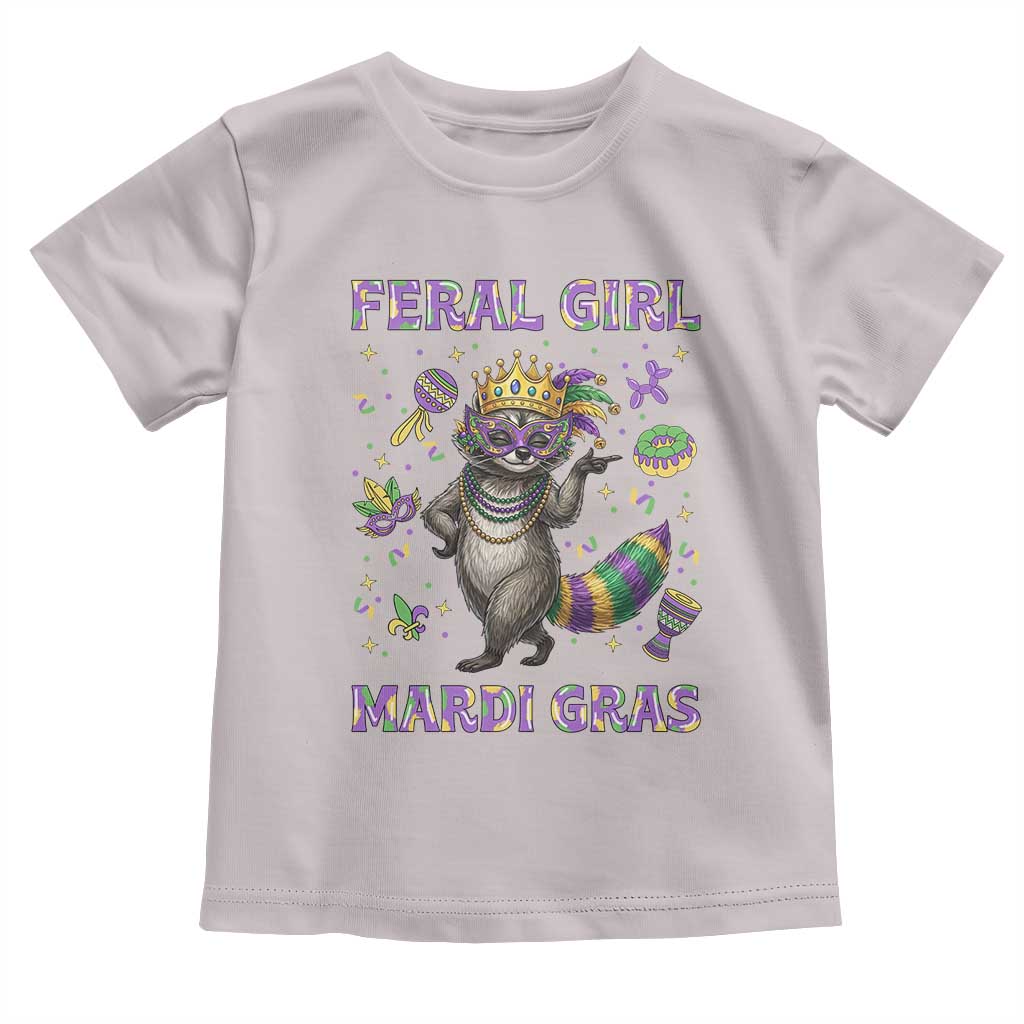Mardi Gras Raccoon Toddler T Shirt Feral Girl Mardi Gras TS14 Ice Gray Print Your Wear