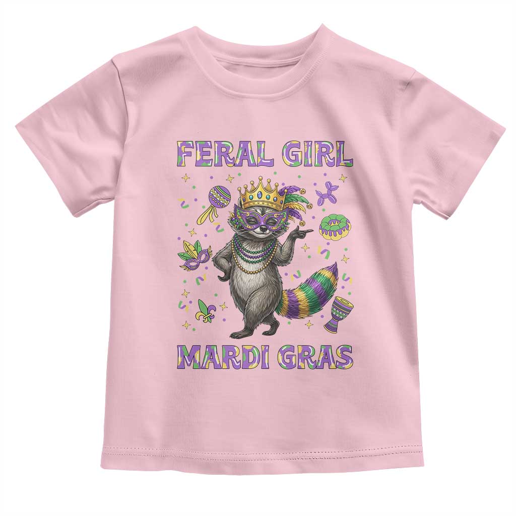 Mardi Gras Raccoon Toddler T Shirt Feral Girl Mardi Gras TS14 Light Pink Print Your Wear
