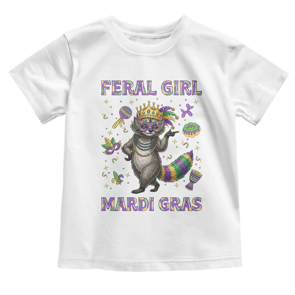 Mardi Gras Raccoon Toddler T Shirt Feral Girl Mardi Gras TS14 White Print Your Wear
