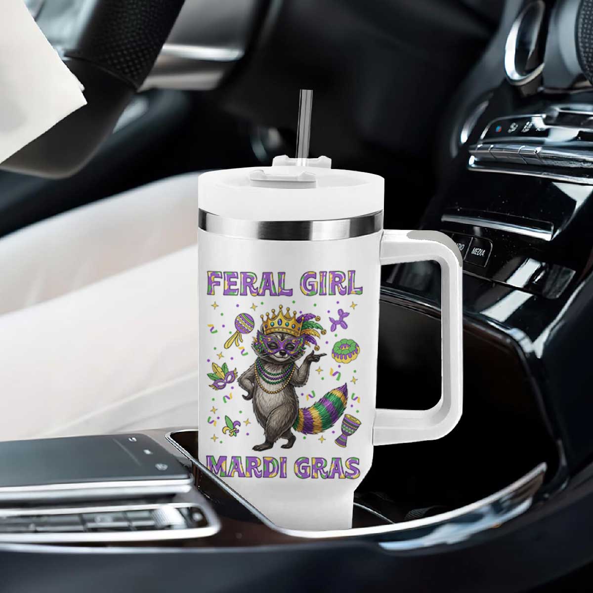 Mardi Gras Raccoon Tumbler With Handle Feral Girl Mardi Gras TS14 Print Your Wear
