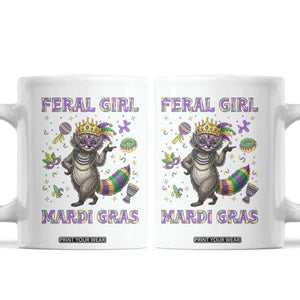 Mardi Gras Raccoon Coffee Mug Feral Girl Mardi Gras TS14 White Print Your Wear
