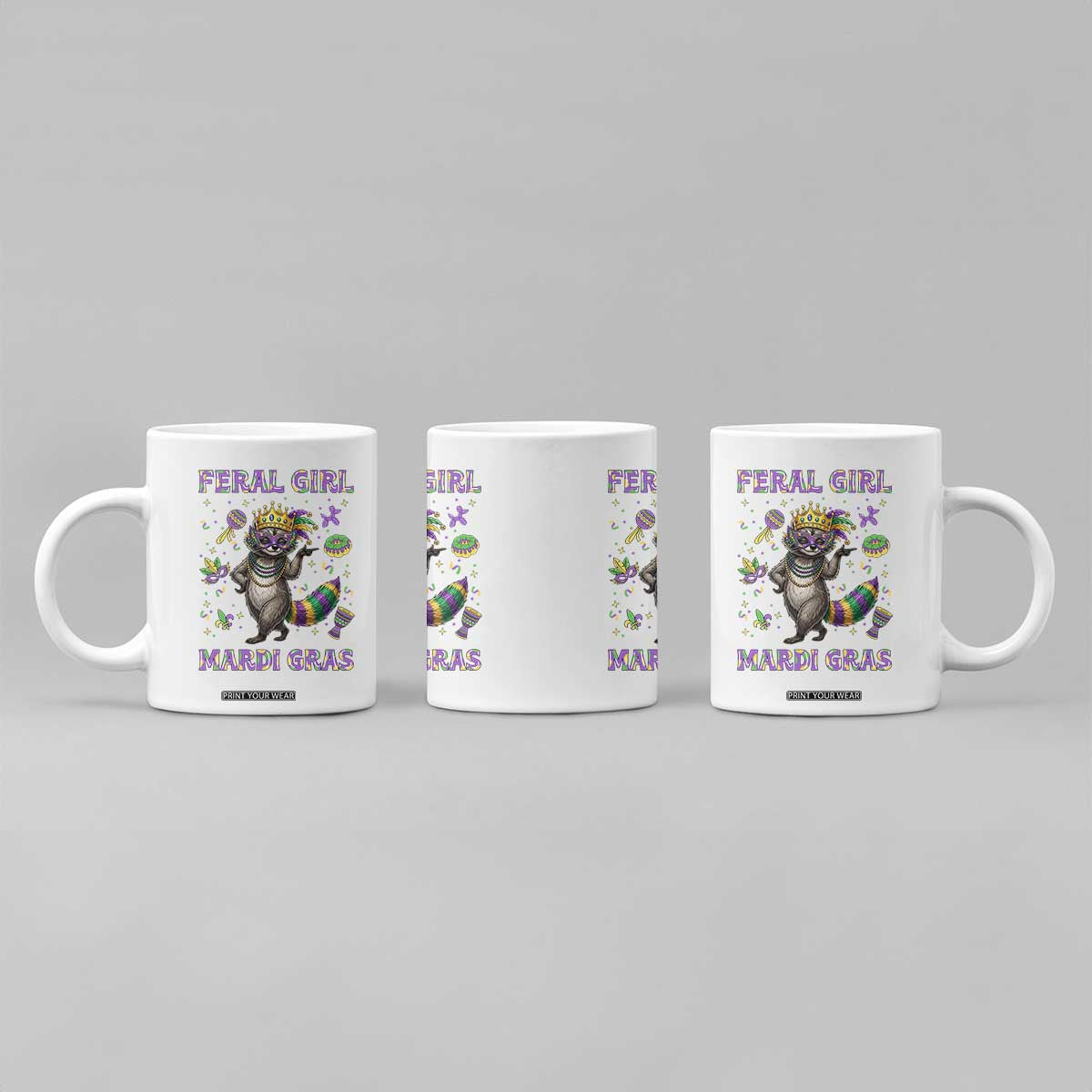 Mardi Gras Raccoon Coffee Mug Feral Girl Mardi Gras TS14 Print Your Wear