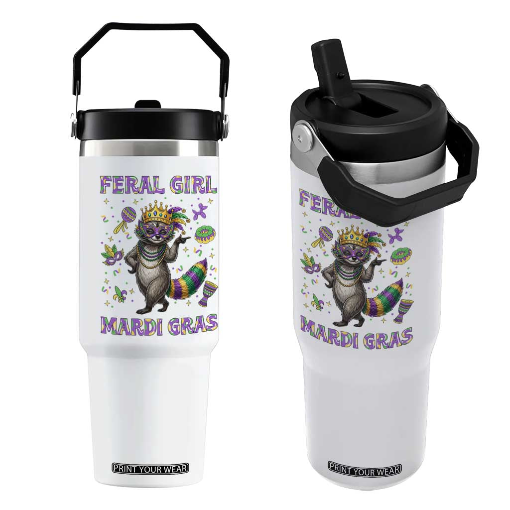 Mardi Gras Raccoon Flip Straw Tumbler Feral Girl Mardi Gras TS14 One Size: 30 oz White Print Your Wear