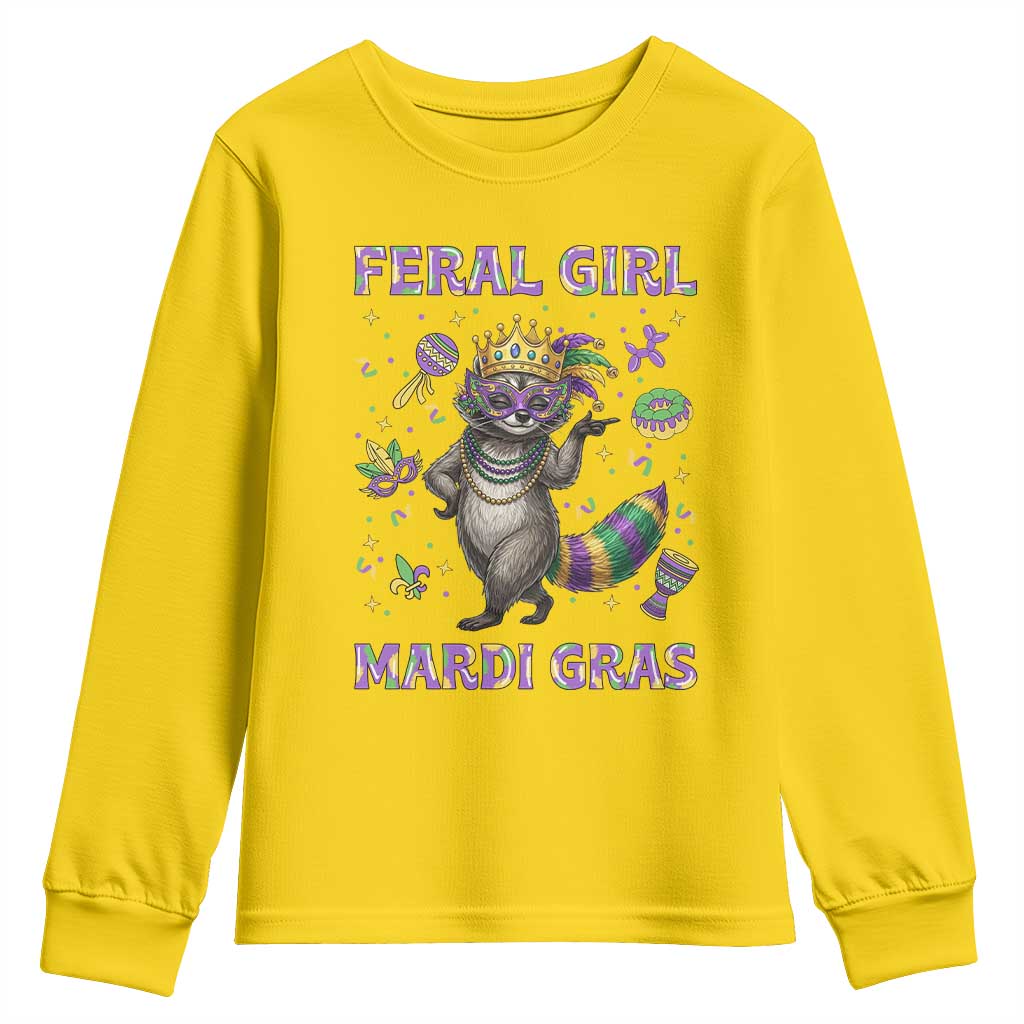 Mardi Gras Raccoon Youth Sweatshirt Feral Girl Mardi Gras TS14 Daisy Print Your Wear