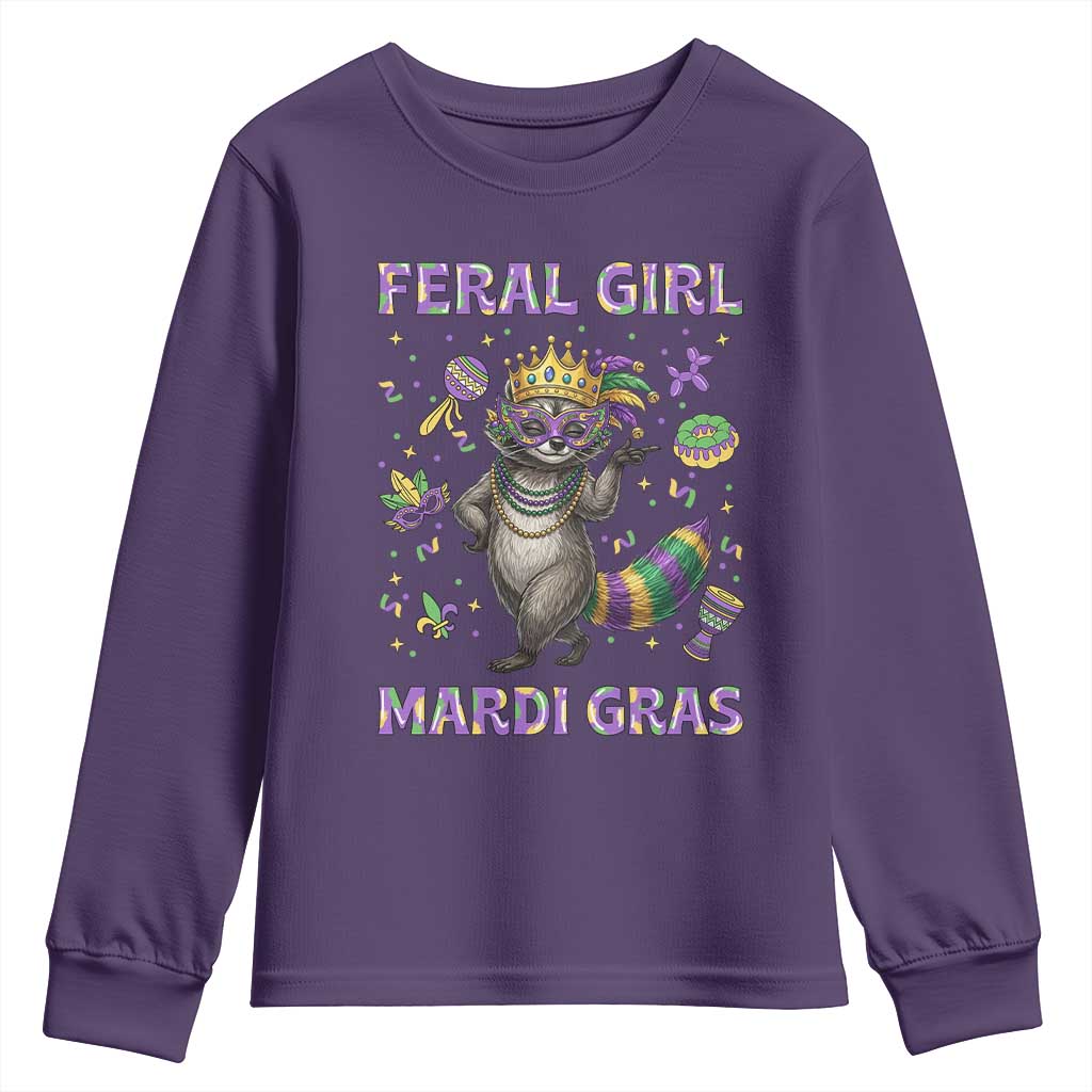 Mardi Gras Raccoon Youth Sweatshirt Feral Girl Mardi Gras TS14 Purple Print Your Wear