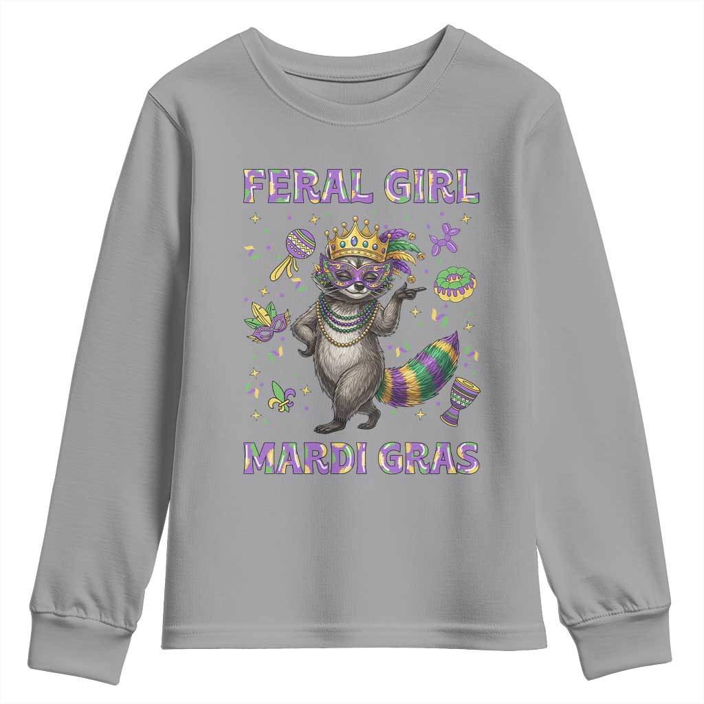 Mardi Gras Raccoon Youth Sweatshirt Feral Girl Mardi Gras TS14 Sport Gray Print Your Wear
