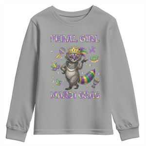 Mardi Gras Raccoon Youth Sweatshirt Feral Girl Mardi Gras TS14 Sport Gray Print Your Wear