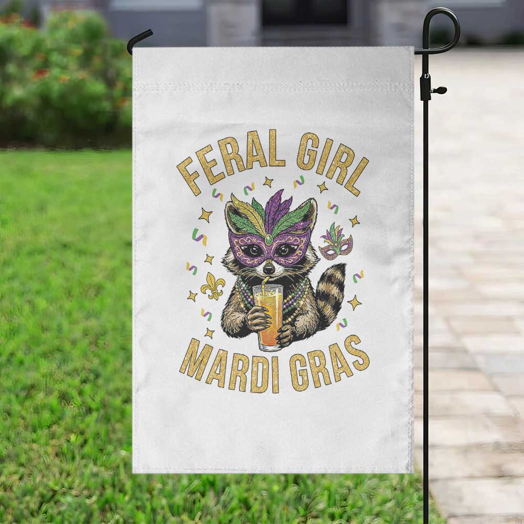Mardi Gras Raccoon Garden Flag Feral Girl Mardi Gras Trash Panda TS14 Print Your Wear