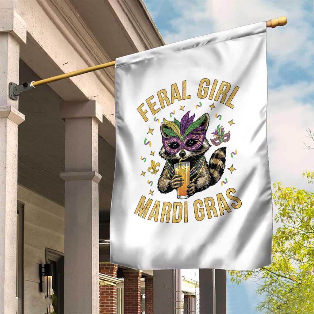 Mardi Gras Raccoon Garden Flag Feral Girl Mardi Gras Trash Panda TS14 Print Your Wear