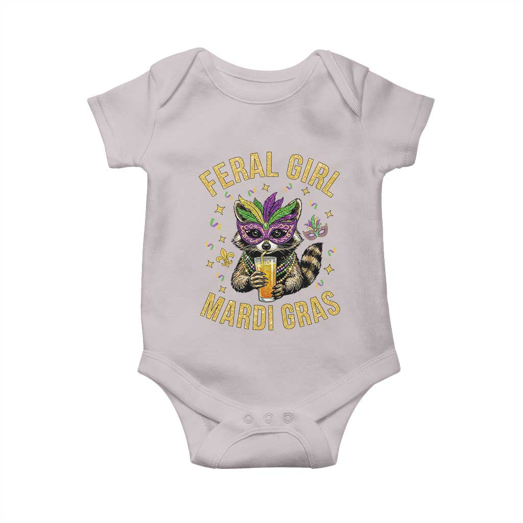 Mardi Gras Raccoon Baby Onesie Feral Girl Mardi Gras Trash Panda TS14 Ice Gray Print Your Wear