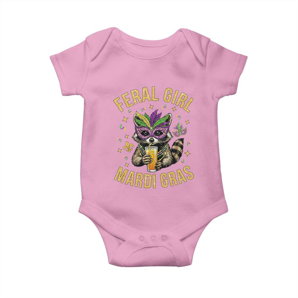 Mardi Gras Raccoon Baby Onesie Feral Girl Mardi Gras Trash Panda TS14 Light Pink Print Your Wear