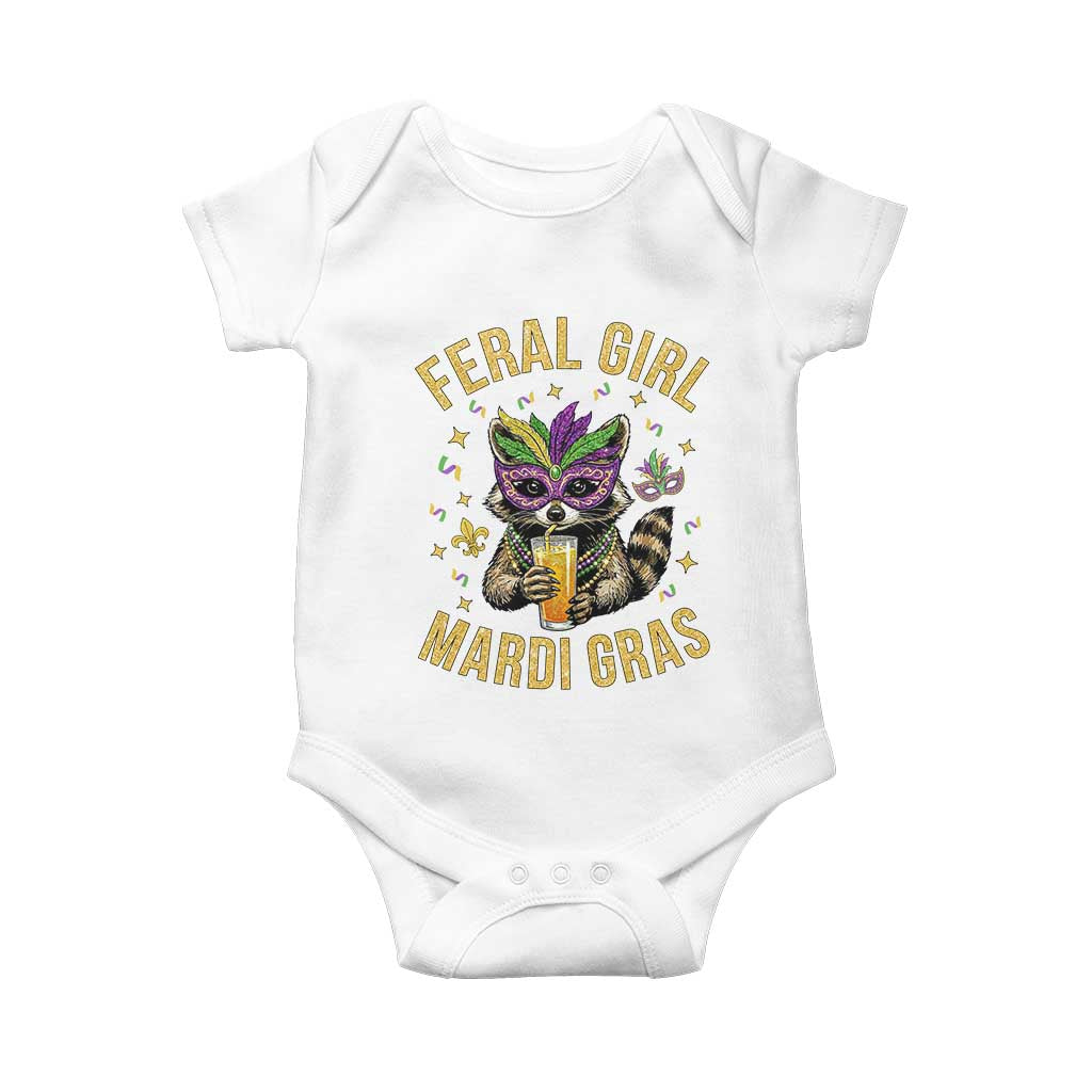 Mardi Gras Raccoon Baby Onesie Feral Girl Mardi Gras Trash Panda TS14 White Print Your Wear